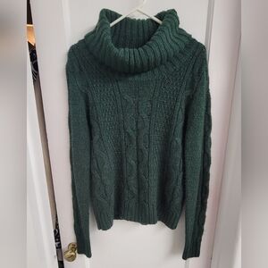 Forever 21 Dark Green Turtleneck Cable Knit Sweater